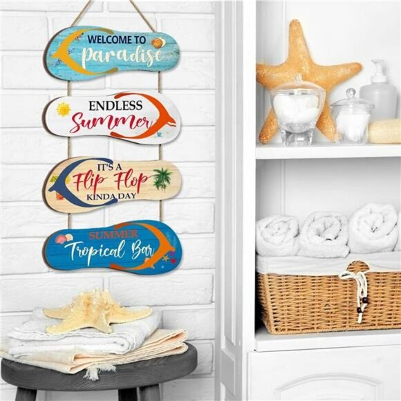 Panelee Wooden Flip Flop Beach Wall Decor Coastal Ocean Summer Bathroom Sign - Picture 2 of 7